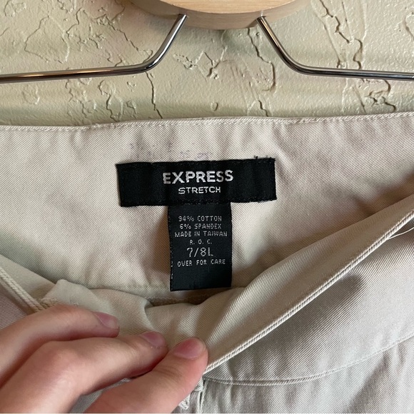 Express Khaki Brown Straight Leg Low Rise Trousers - Picture 5 of 7